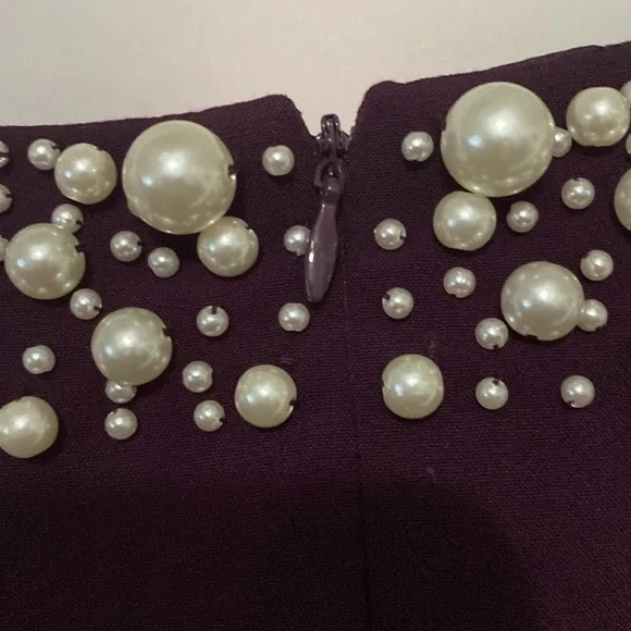 Calvin Klein Deep Purple Dress Embellished FAUX PEARL Neckline WOMENS SIZE 14 - Picture 7 of 13